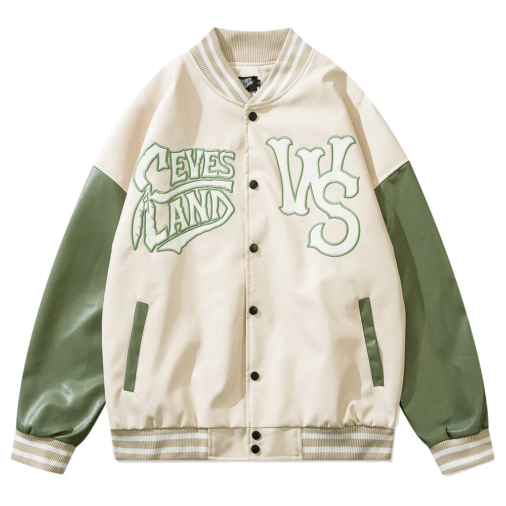 Vintage Green Embroidery Varsity Jacket - Image 4