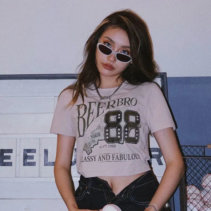 Vintage Logo Printed Short Sleeve Crop Top - Image 2