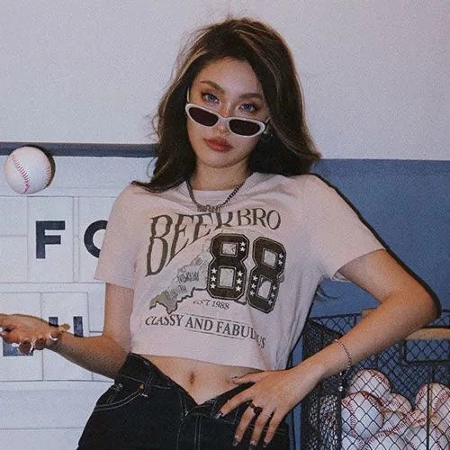 Vintage Logo Printed Short Sleeve Crop Top - Image 6