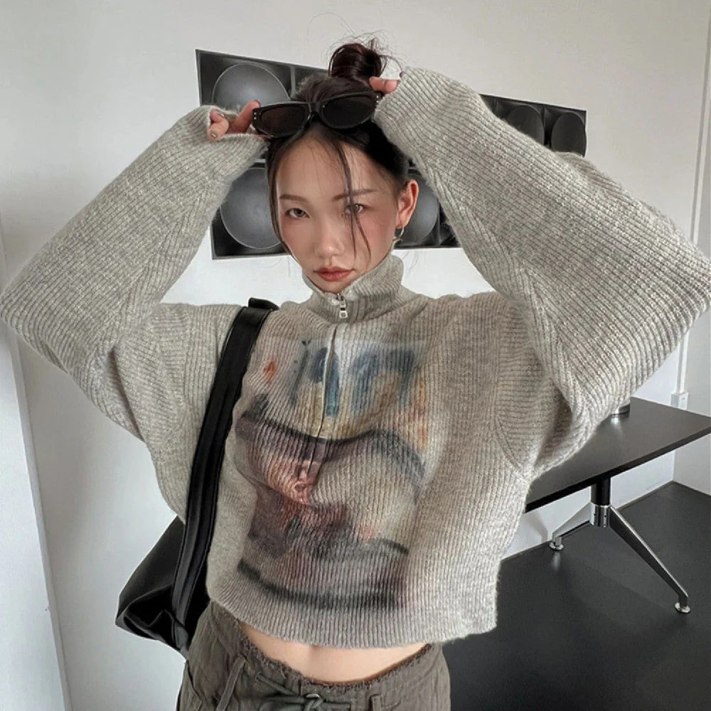Vintage Print Half Zip Sweater - Image 2