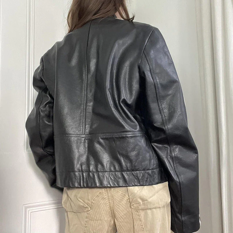 Vintage Side Striped Pu Leather Jacket - Image 8