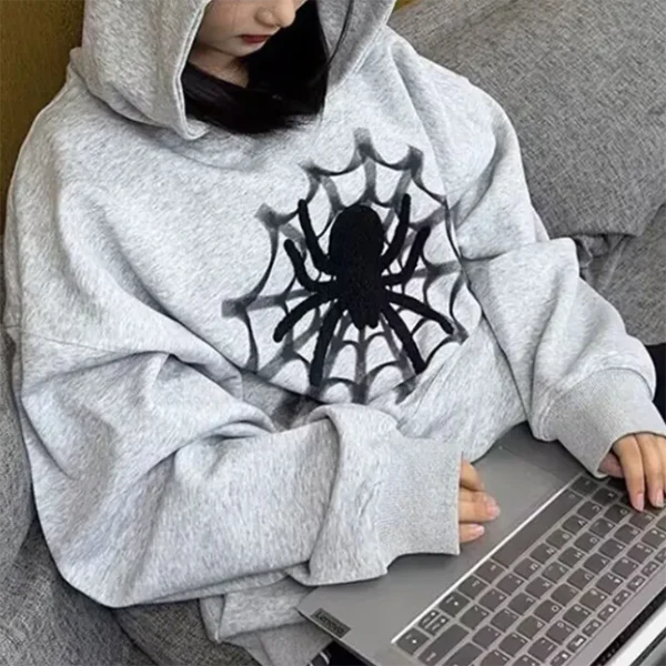 Vintage Spider Web Print Oversized Hoodie