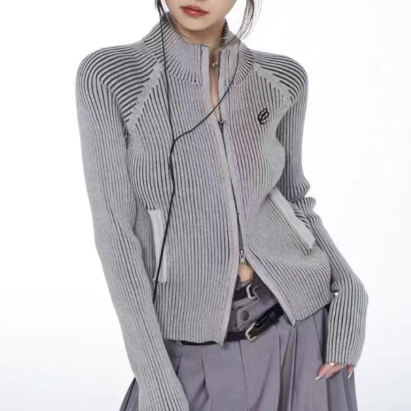 Vintage Striped Zip Up Cardigan