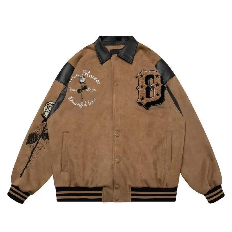 Vintage Suede Leather Splice Embroidery Loose Jacket - Image 6