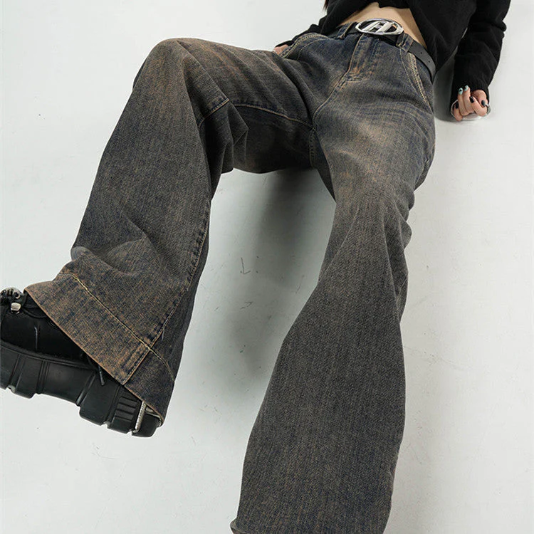 Vintage Wash Buttoned Y2K Wide Jeans - Image 3