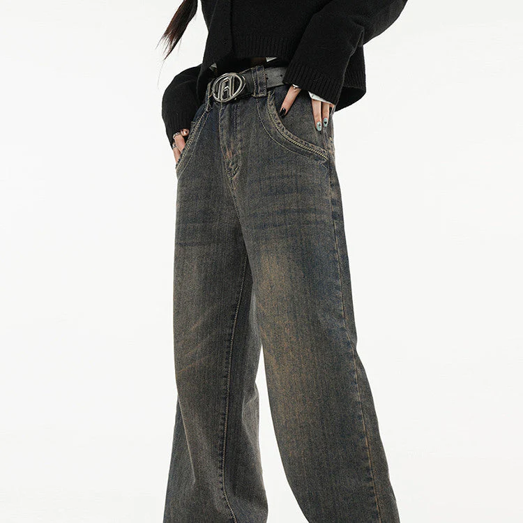Vintage Wash Buttoned Y2K Wide Jeans - Image 4