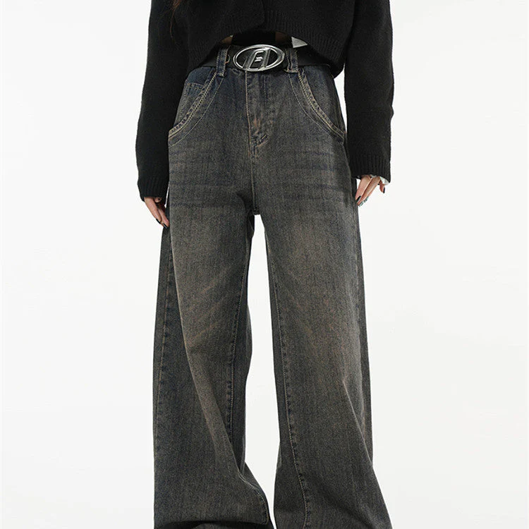 Vintage Wash Buttoned Y2K Wide Jeans - Image 7