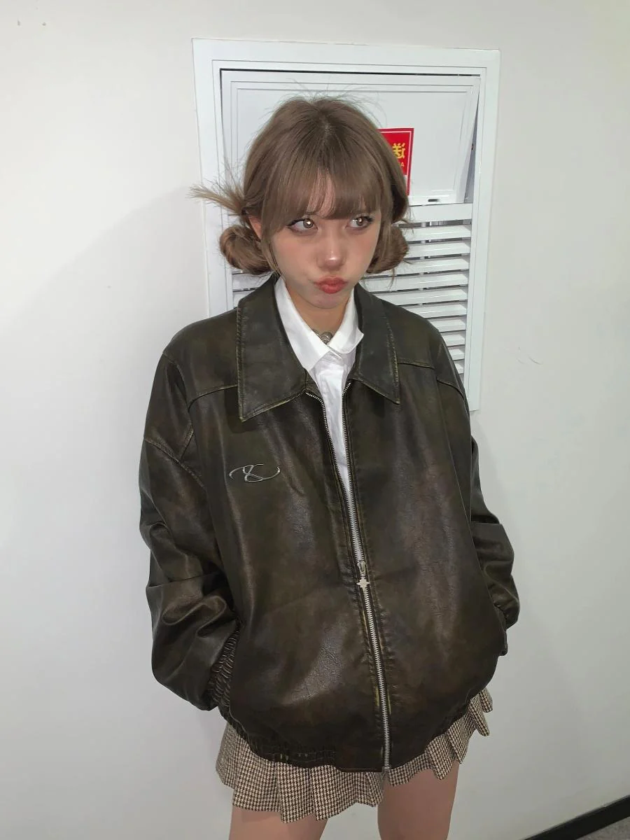 Vintage Wash Motorcycle Pu Leather Jacket - Image 4