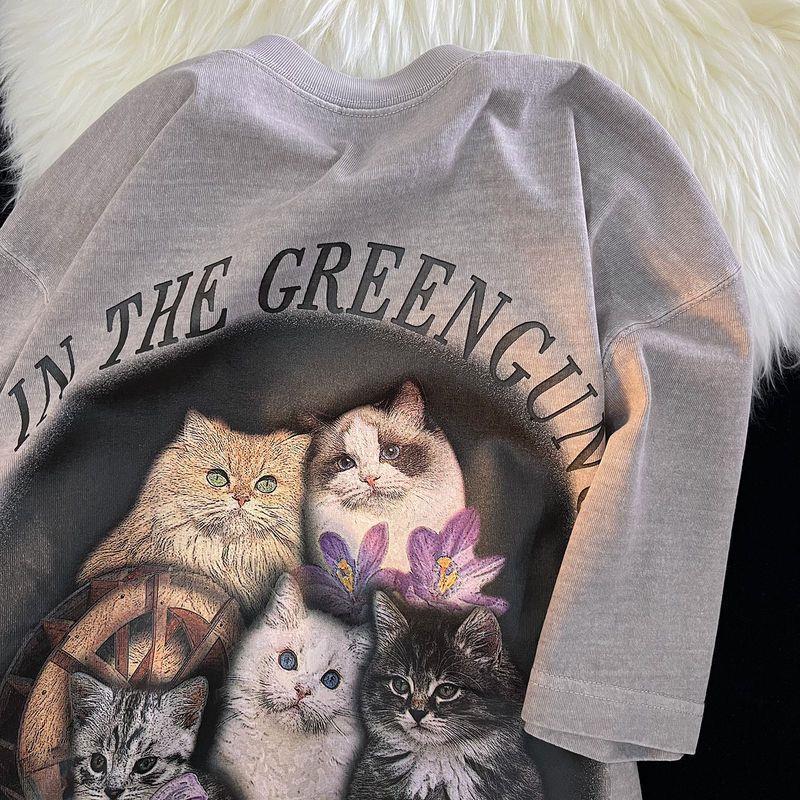 Vivid Cat Print Oversized Short Sleeve Tee - Image 8