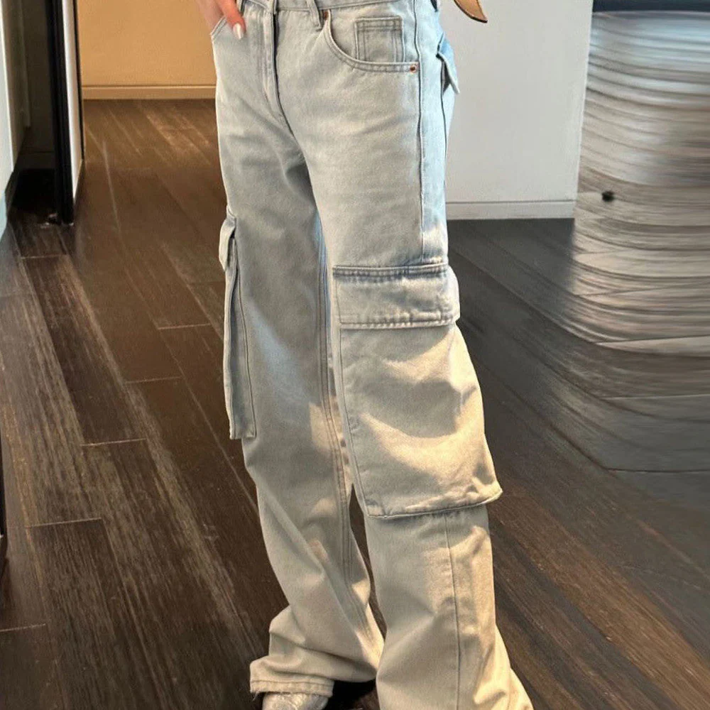 Washed Big Pocket Moping Cargo Jeans - Image 2