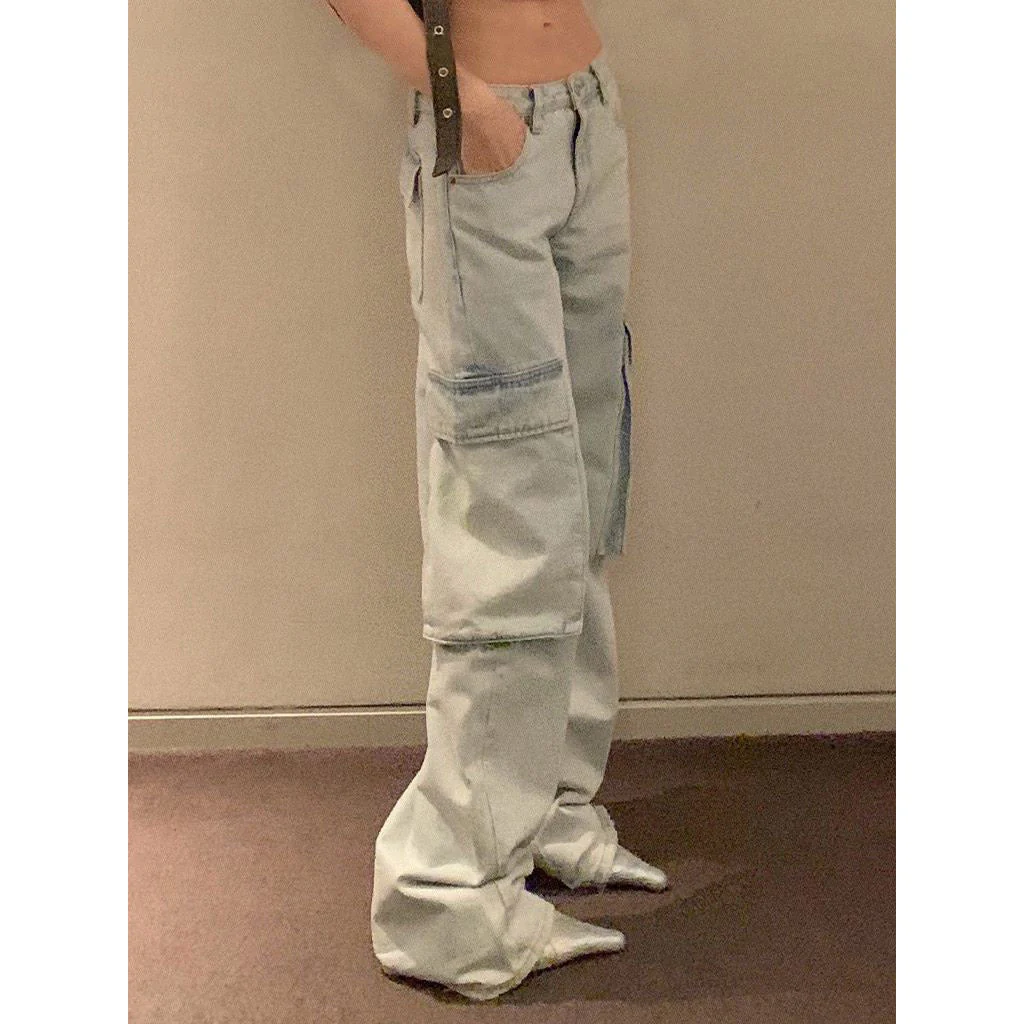 Washed Big Pocket Moping Cargo Jeans - Image 6