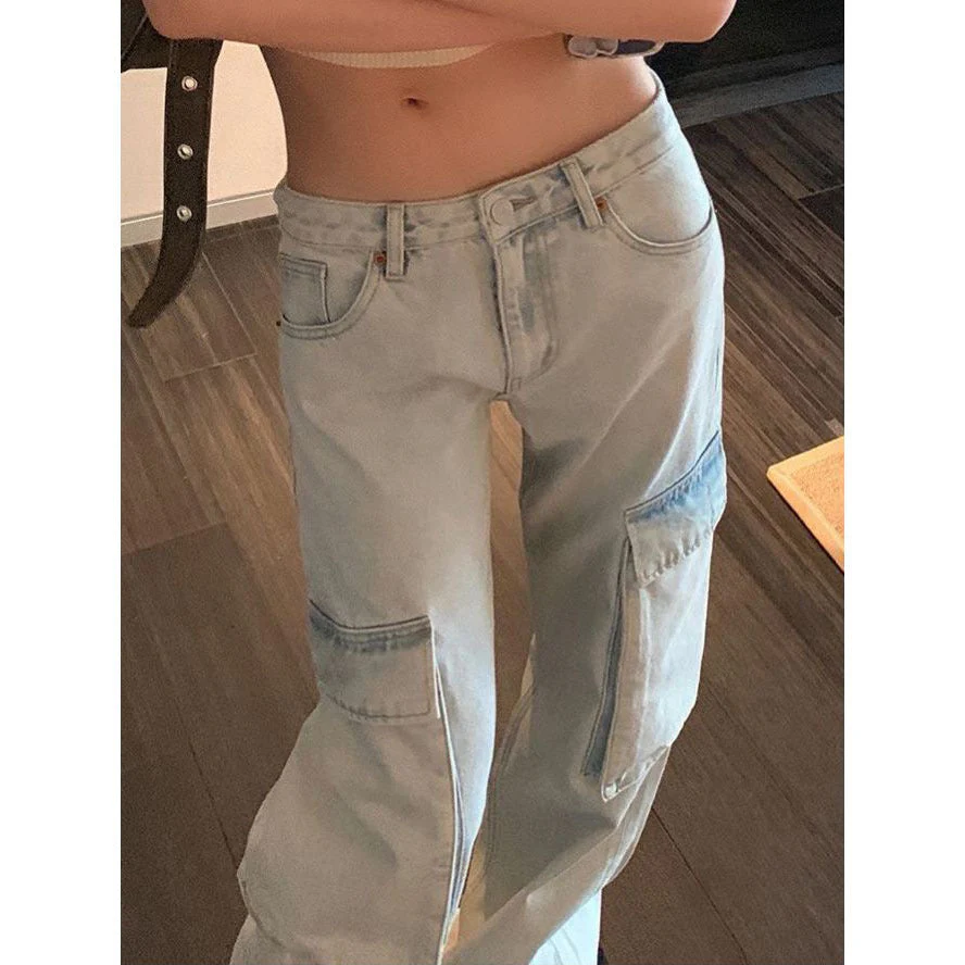 Washed Big Pocket Moping Cargo Jeans - Image 8