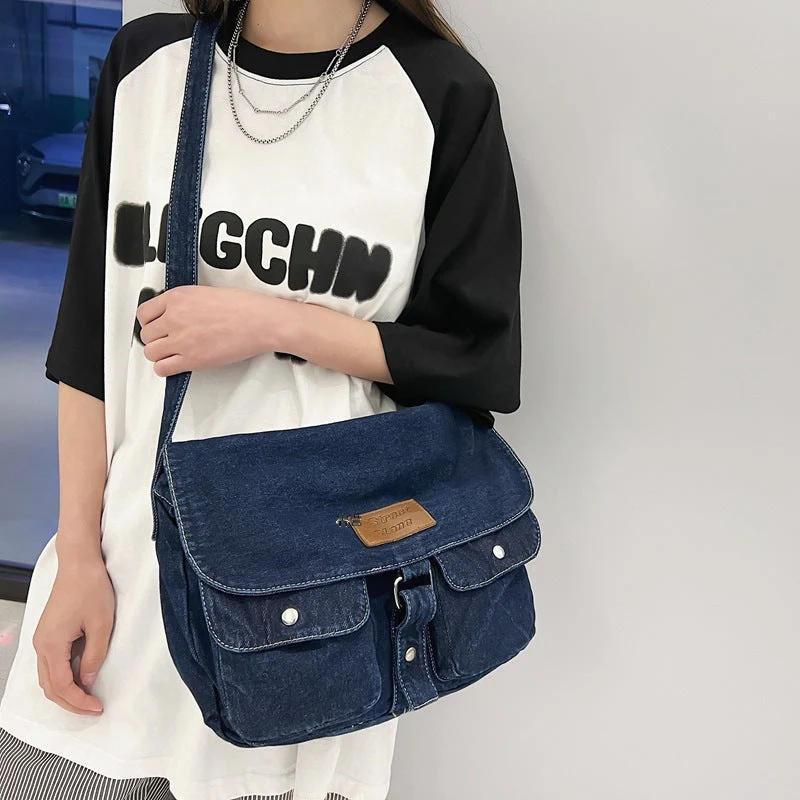 Washed Denim Canvas Crossbody Bag - Image 2