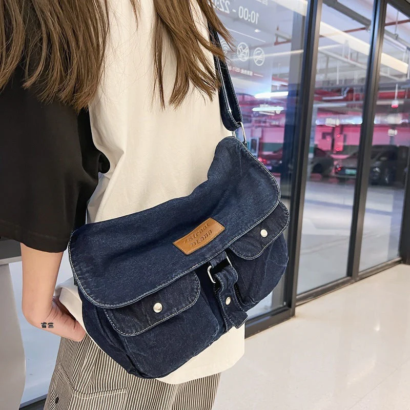 Washed Denim Canvas Crossbody Bag - Image 6