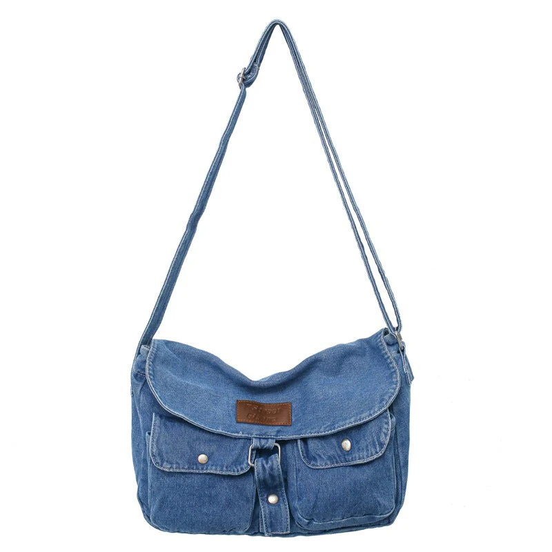 Washed Denim Canvas Crossbody Bag - Image 8