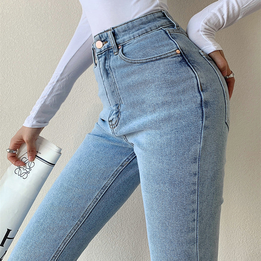 Washed High Waist Slim Flare Jeans - Image 3