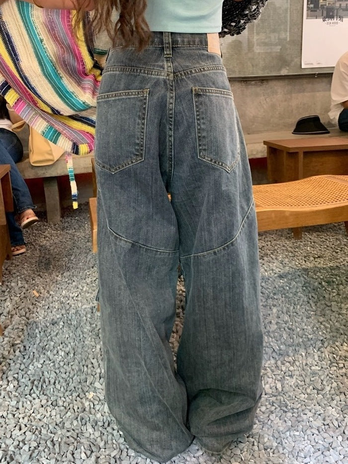 Washed Irregular Pocket Splice Cargo Jeans - Image 5