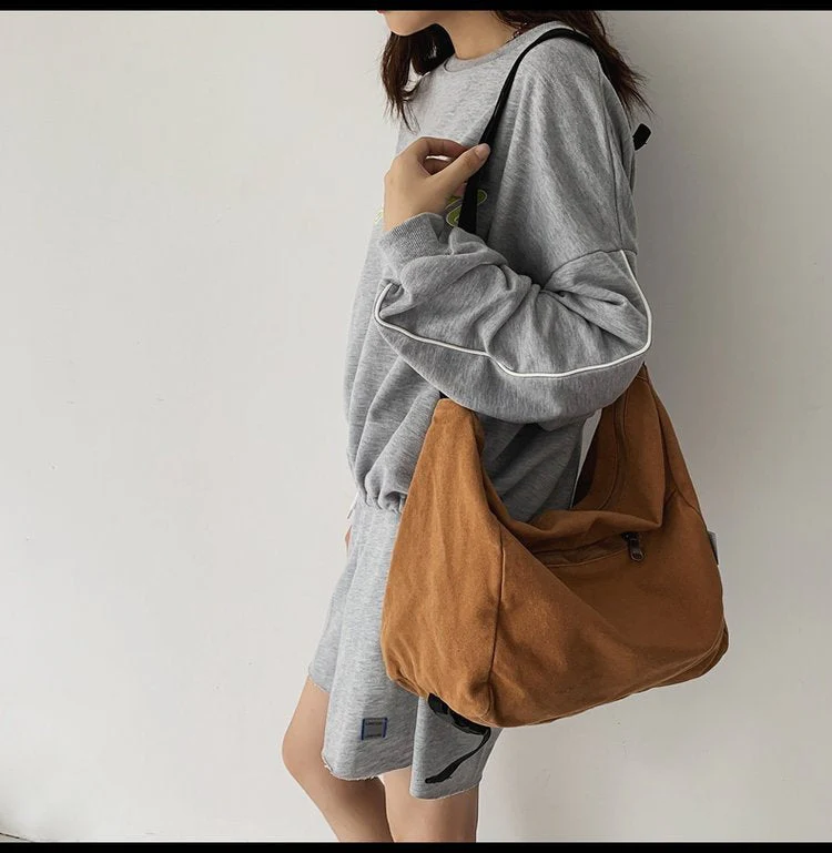 Washed Large Canvas Crossbody Bag - Image 7