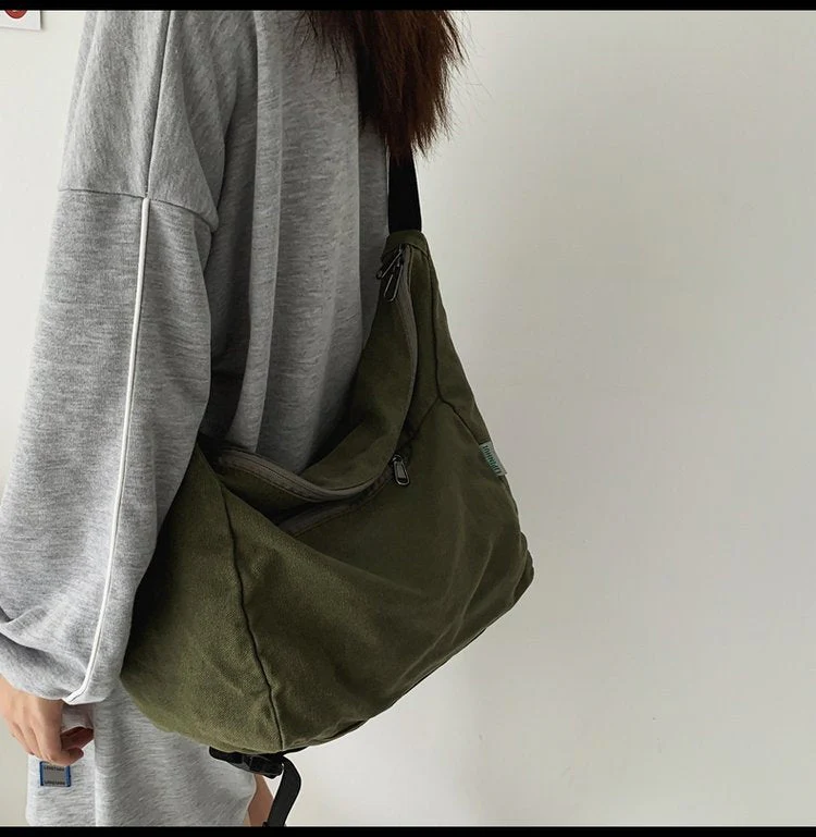 Washed Large Canvas Crossbody Bag - Image 9