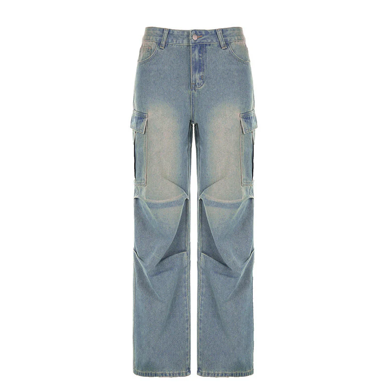 Washed Shirring Flap Pocket Cargo Jeans - Image 7