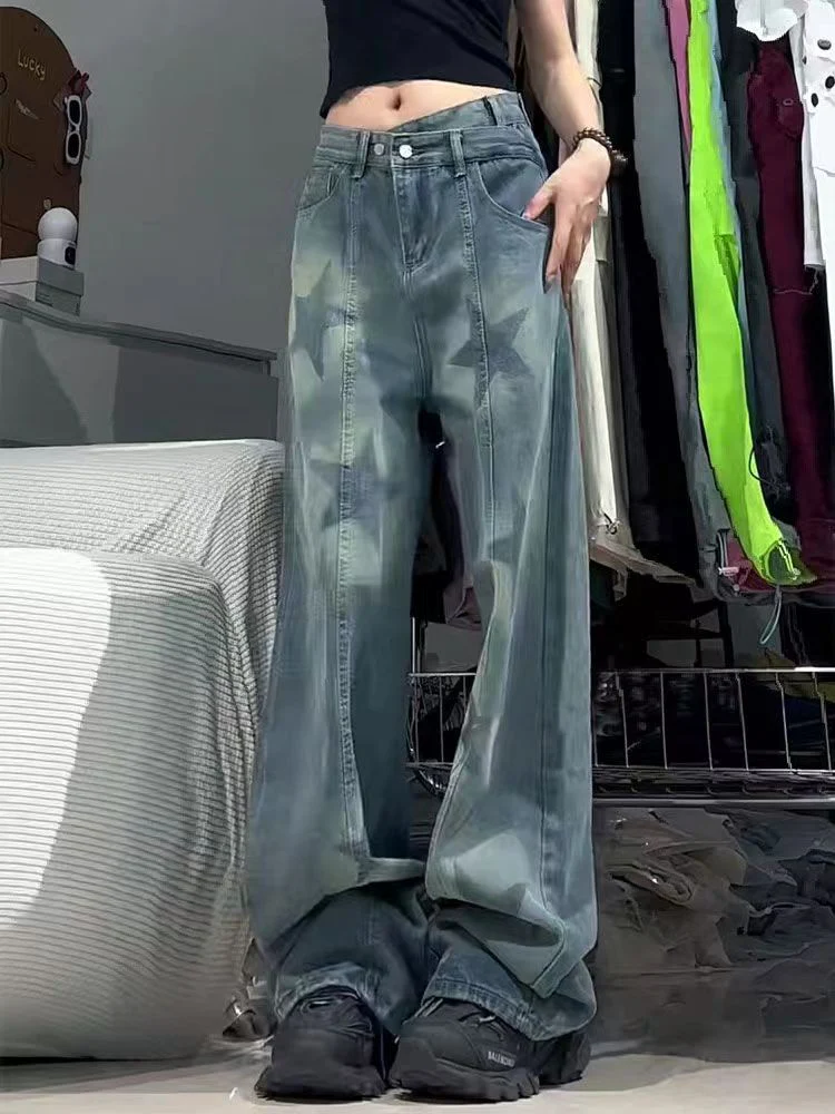 Washed Star Print Loose Jeans - Image 5