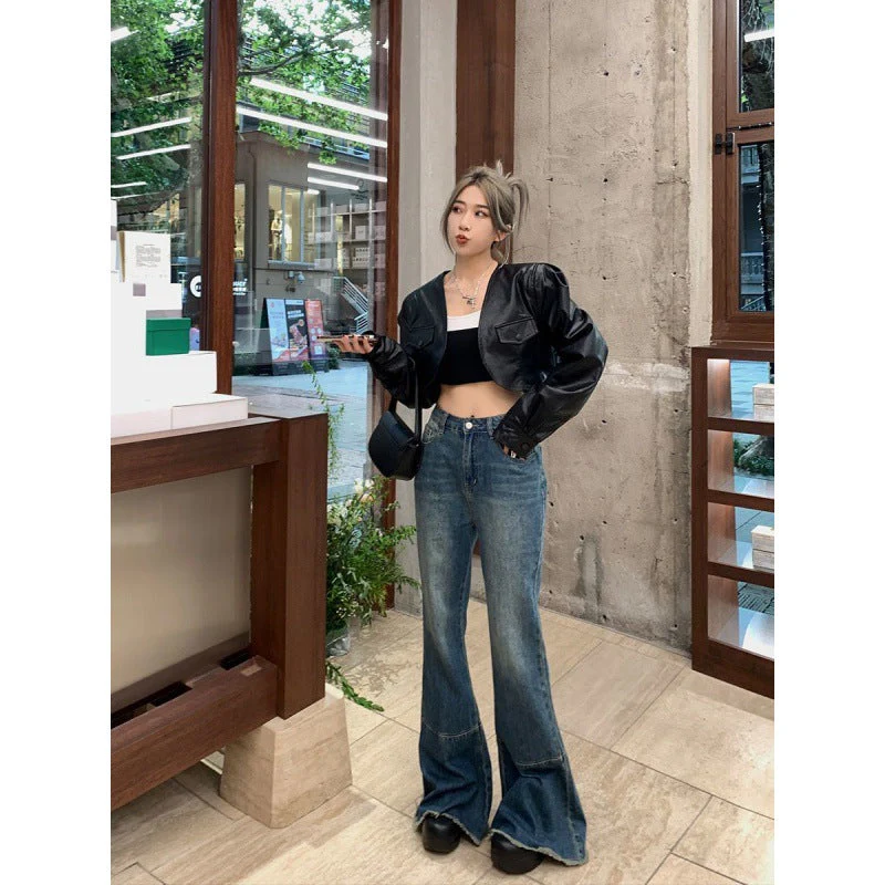 Washed Stretch Low Waist Flare Jeans - Image 5