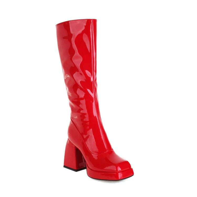 Waterproof Platform Candy Color High Boots - Image 11