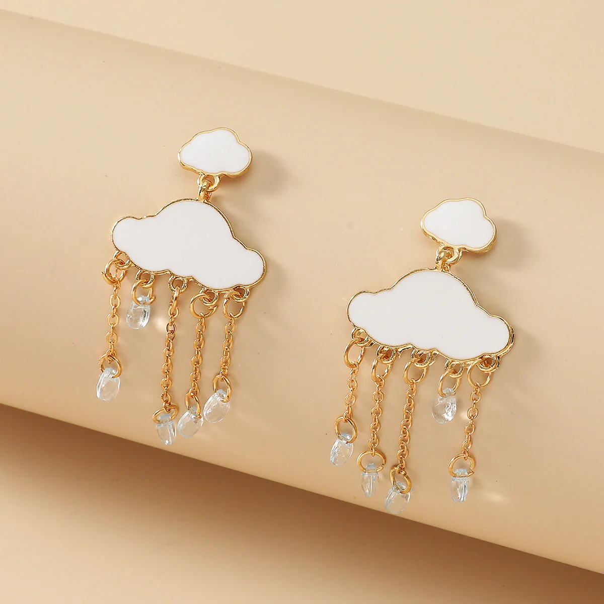 White Cloud Tassel Pendant Earrings - Image 2