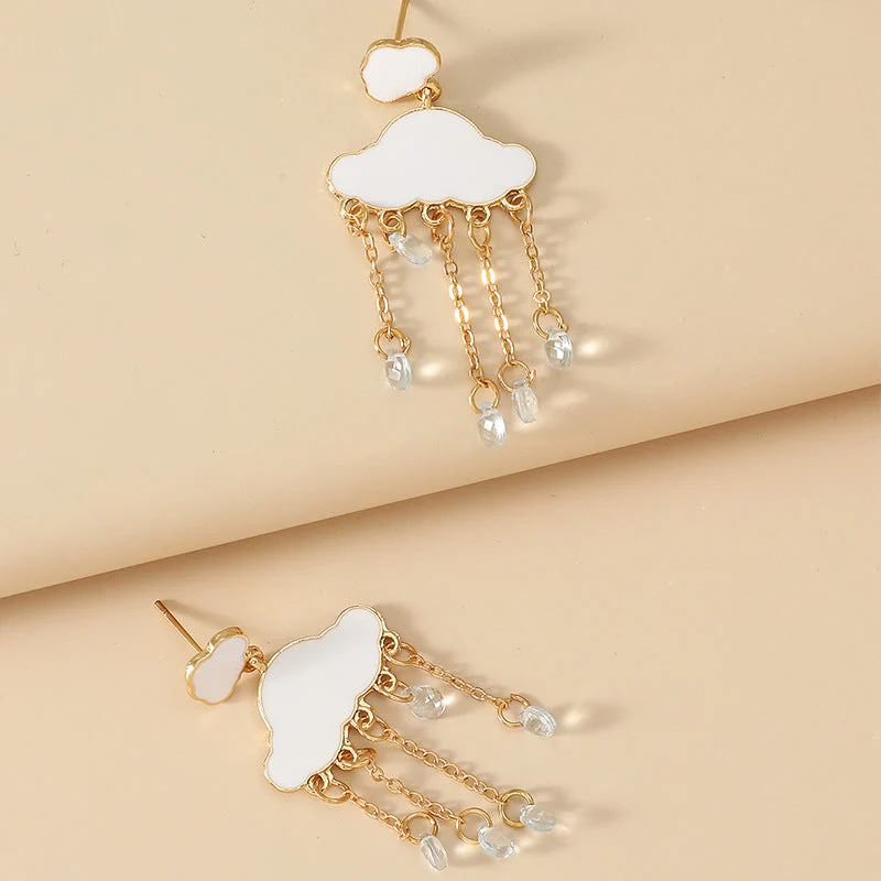 White Cloud Tassel Pendant Earrings - Image 4