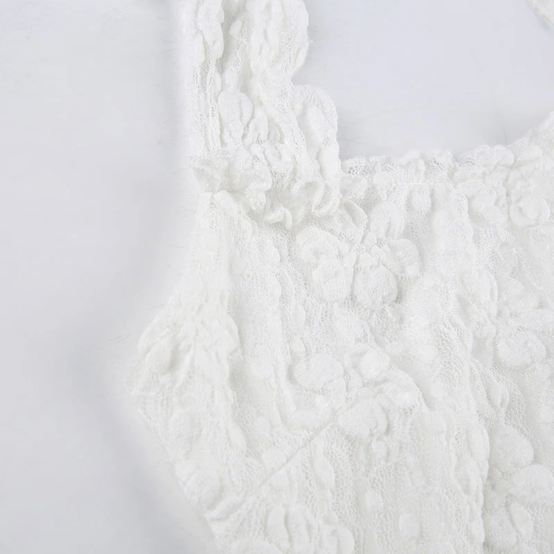 White Floral Lace Halter Maxi Dress - Image 7
