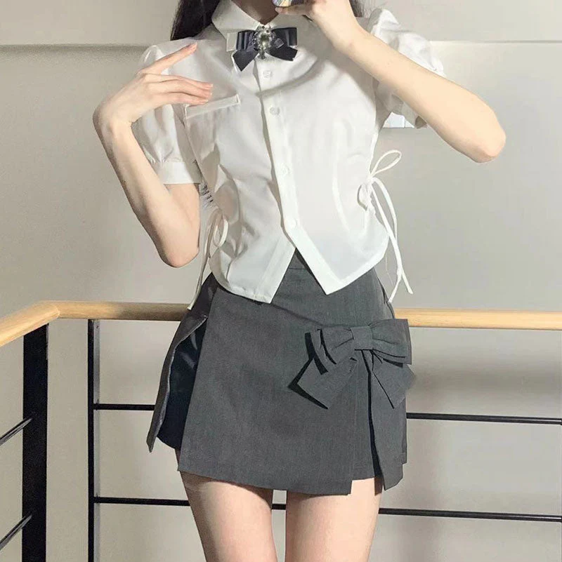 White Shirt Bow Skirt Set - Image 2