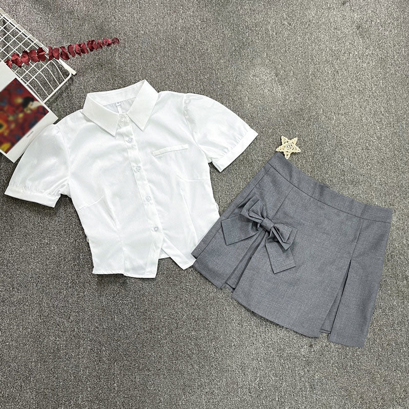 White Shirt Bow Skirt Set - Image 3