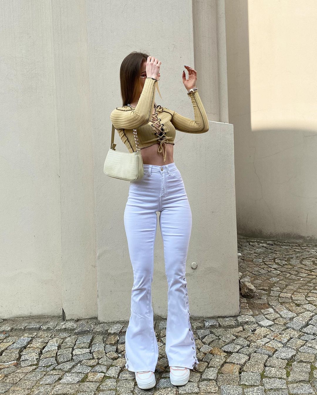 White Slim-fit Strappy Casual Pants - Image 2