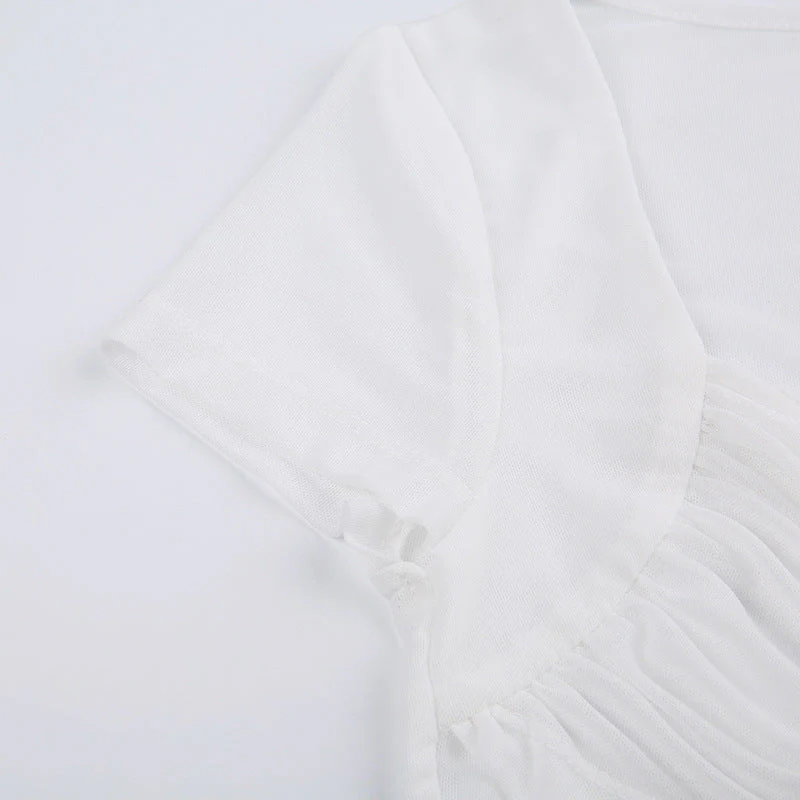 White Tie Strap Mesh Crop Top - Image 4