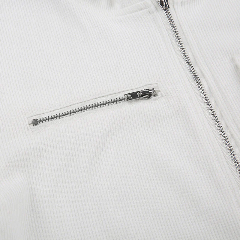 White Zip Up Hooded Cropped Knit Top - Image 11