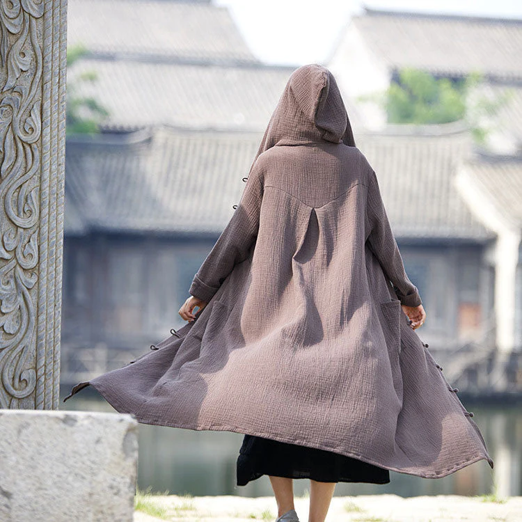 Women Hooded Cotton Dress Coat Casual Loose Robes Long Sleeves Cardigan Dress - Image 5