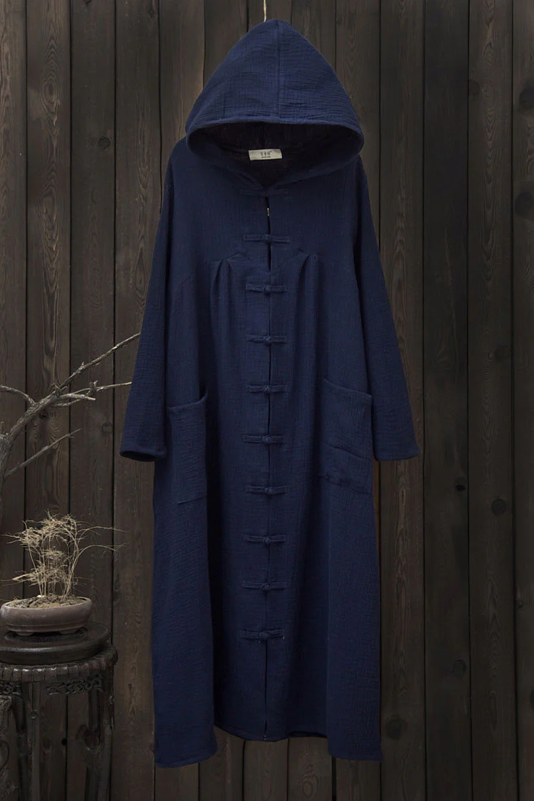 Women Hooded Cotton Dress Coat Casual Loose Robes Long Sleeves Cardigan Dress - Image 6