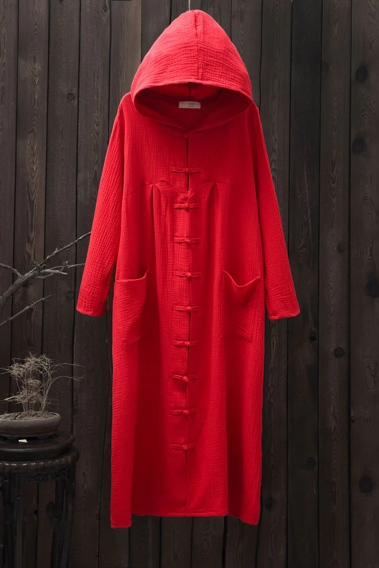 Women Hooded Cotton Dress Coat Casual Loose Robes Long Sleeves Cardigan Dress - Image 7