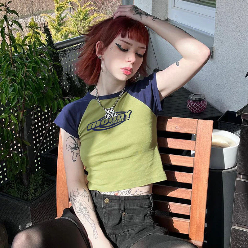 Y2K Logo Graphic Raglan Sleeve Crop Top - Image 2