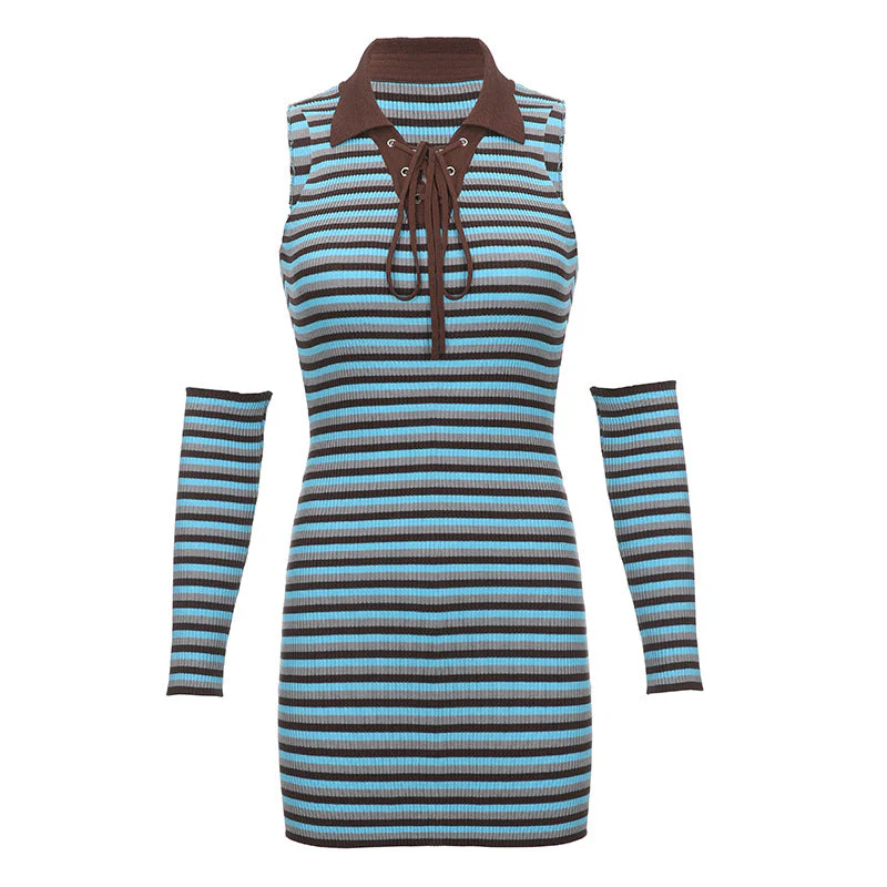 Y2K Striped Knit Mini Dress - Image 7