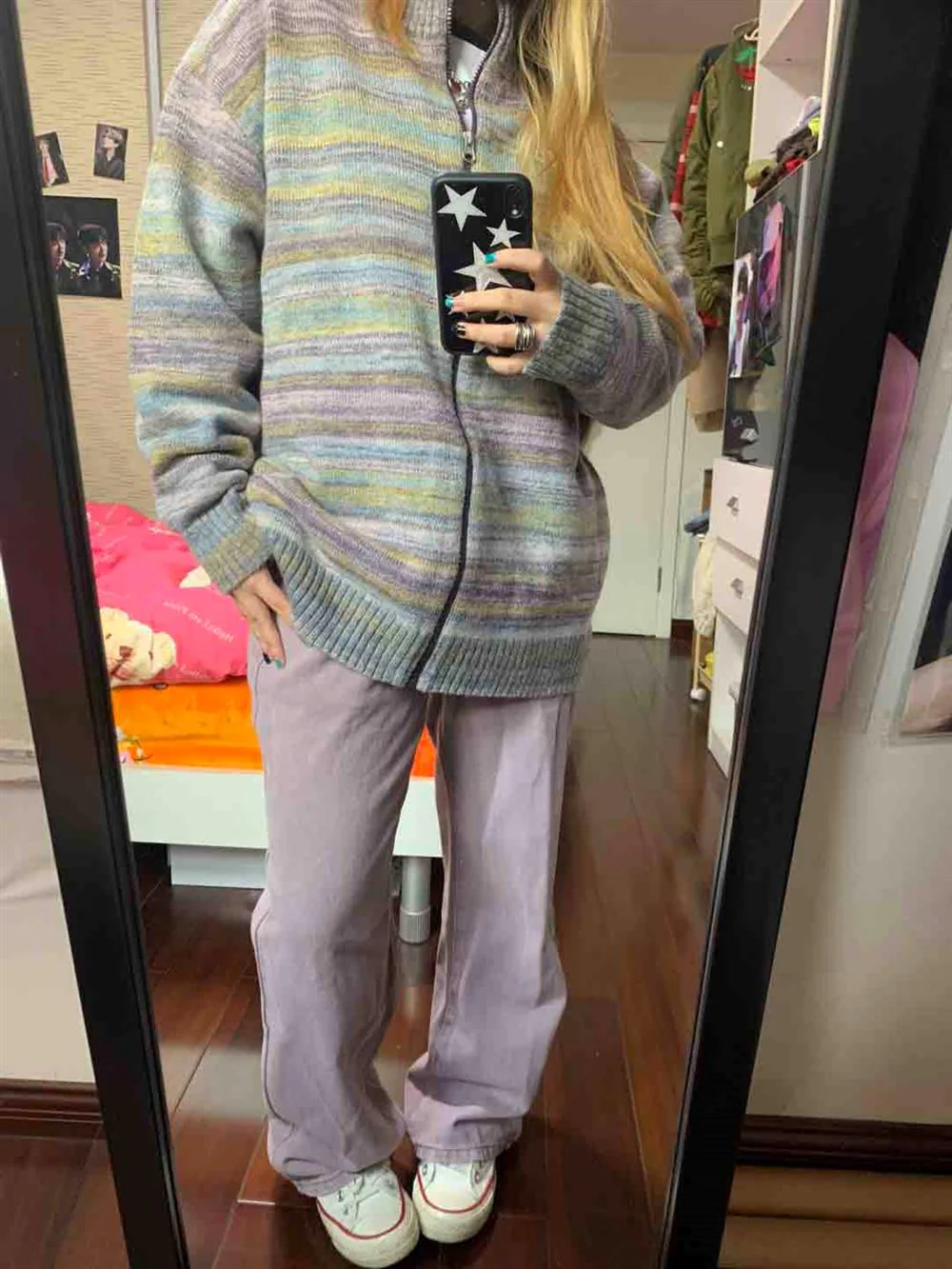 Zip Up Striped Knit Cardigan - Image 2
