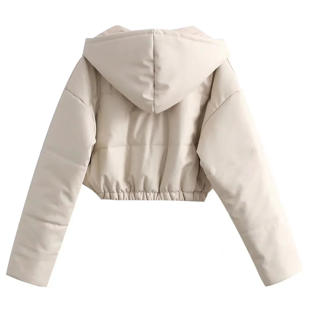 Zipper Hooded Crop Puffer Jacket - Image 3