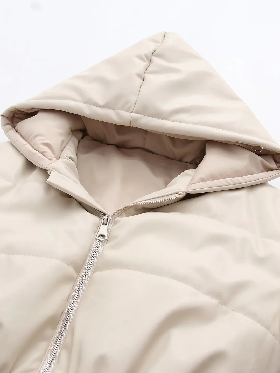 Zipper Hooded Crop Puffer Jacket - Image 4