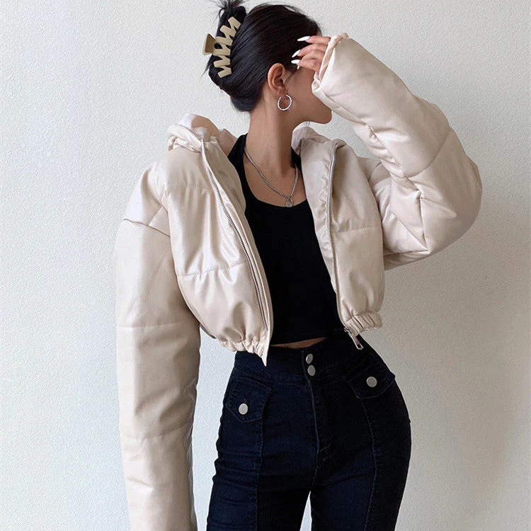 Zipper Hooded Crop Puffer Jacket - Image 5