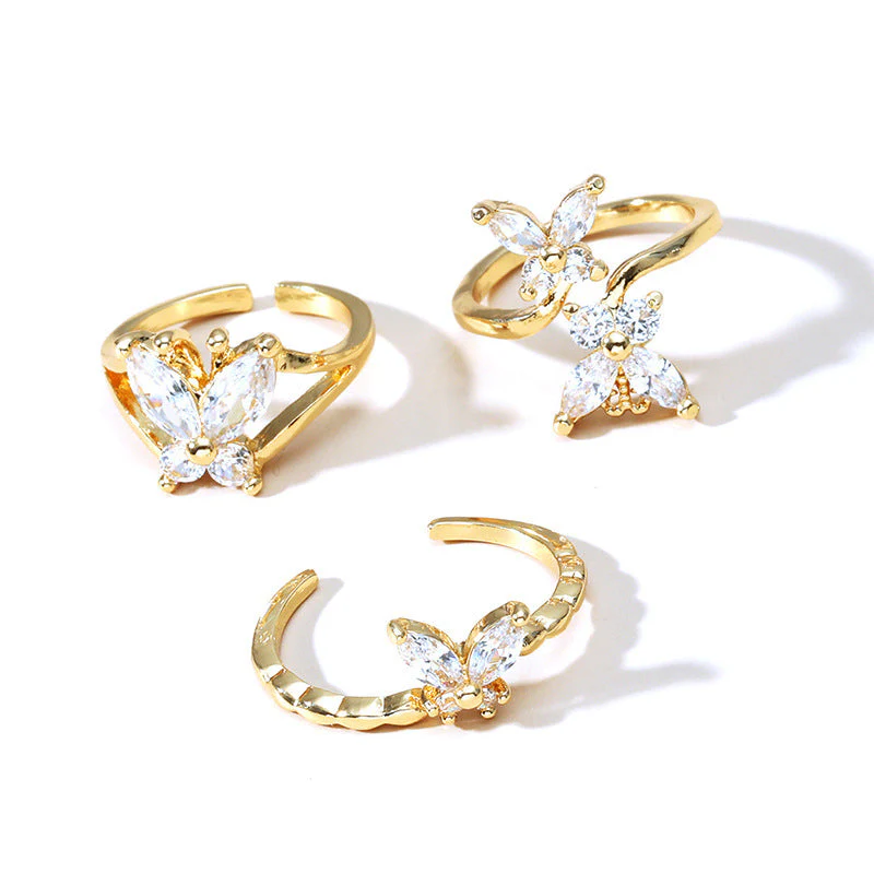 Zircon Butterfly Open Ring Three-piece Set - Image 3