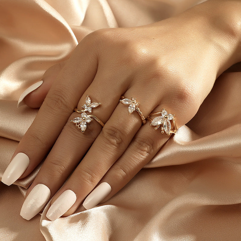 Zircon Butterfly Open Ring Three-piece Set - Image 4