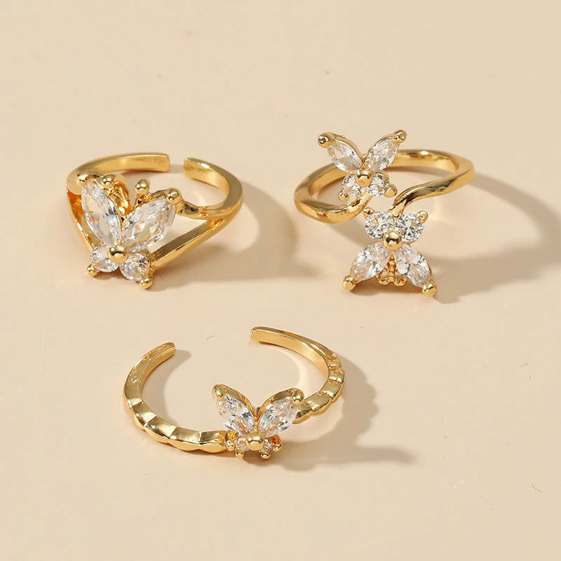 Zircon Butterfly Open Ring Three-piece Set - Image 6