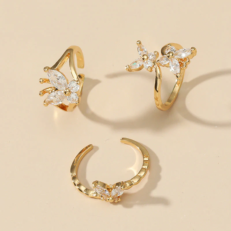 Zircon Butterfly Open Ring Three-piece Set - Image 7